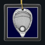 Lacrosse Goalie Keepsake Ceramic Ornament<br><div class="desc">Unique lacrosse goalie award or gift ornament featuring lax goalie stick on navy blue background. Edit text to customize for you favorite lacrosse player.</div>