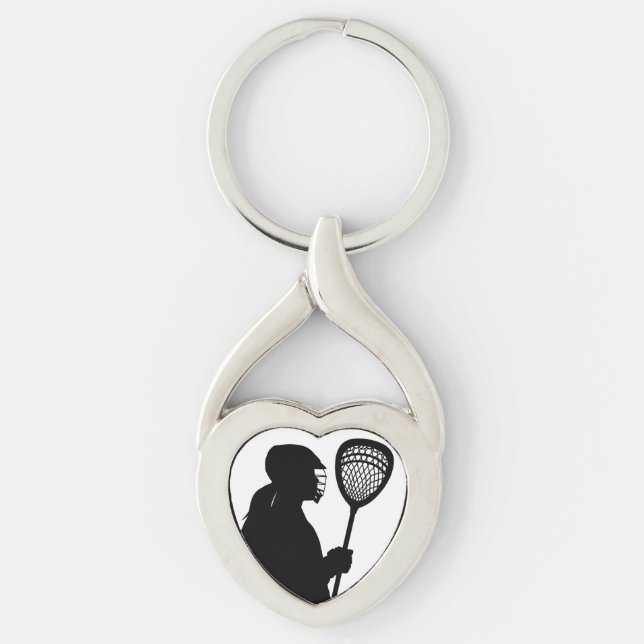 Lacrosse Goalie Silhouette Heart Keychain (Front)