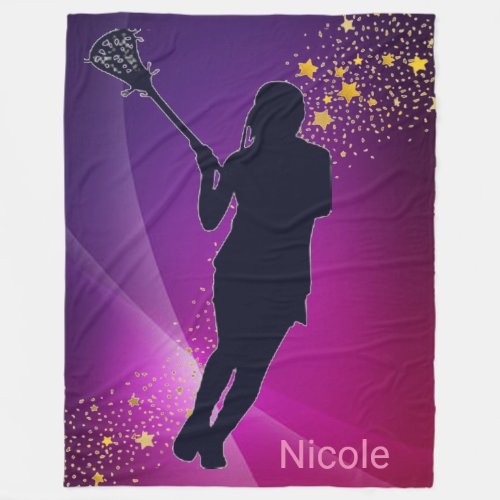 Lacrosse Gold Stars Purple Fleece Blanket