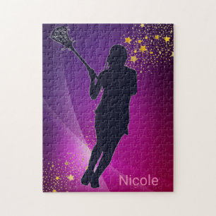 Lacrosse Gold Stars Purple Jigsaw Puzzle