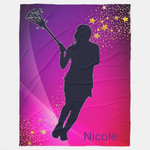 Lacrosse Gold Stars Purple Pink Fleece Blanket