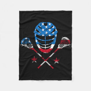 Lacrosse Helmet American Usa Flag  Fleece Blanket