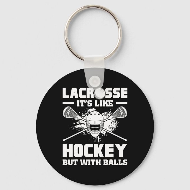 Lacrosse It's Like Hockey But With Funny Player  Keychain (Front)