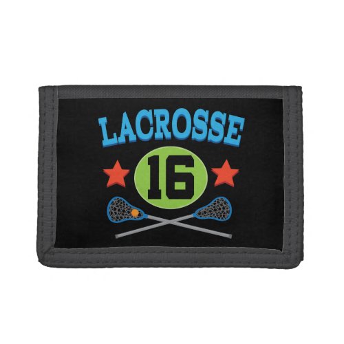 Lacrosse Jersey Number 16 Gift Idea Trifold Wallet