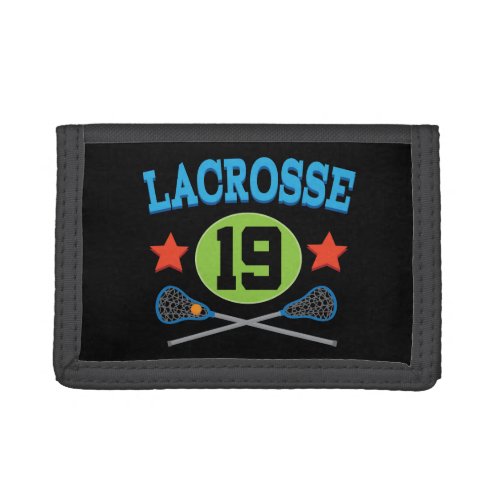 Lacrosse Jersey Number 19 Gift Idea Trifold Wallet