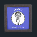 Lacrosse Keepsake Box<br><div class="desc">Lax stick design on field of royal blue.</div>