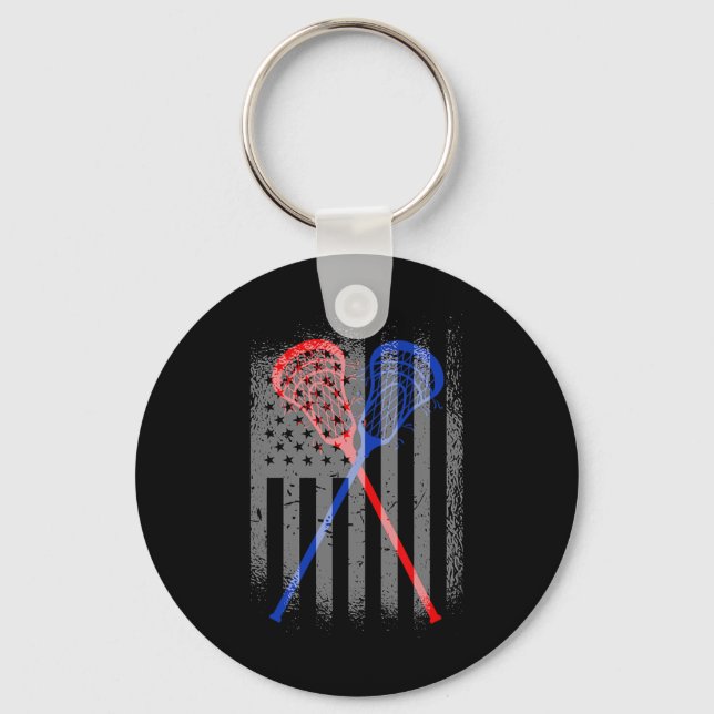 Lacrosse Lax American Flag 1  Keychain (Front)