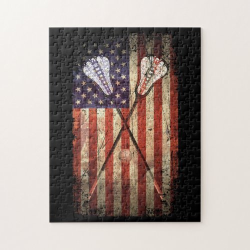 Lacrosse LAX American Flag Jigsaw Puzzle