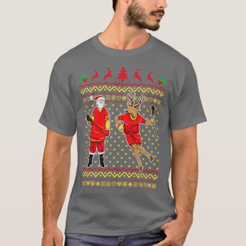 Lacrosse LaX Santa Reindeer Ugly Christmas T_Shirt