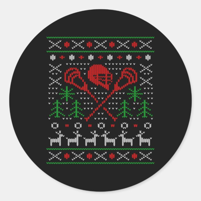 Lacrosse Lax Ugly Christmas  Classic Round Sticker (Front)