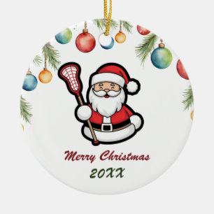 Lacrosse Merry Christmas Cute Santa Claus Custom Ceramic Ornament