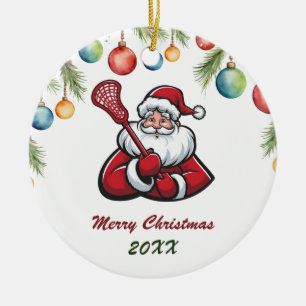 Lacrosse Merry Christmas Cute Santa Claus Custom Ceramic Ornament