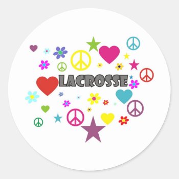 Lacrosse Mixed Graphics Classic Round Sticker by PolkaDotTees at Zazzle