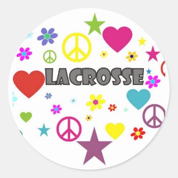 Lacrosse Mixed Graphics Classic Round Sticker by PolkaDotTees at Zazzle
