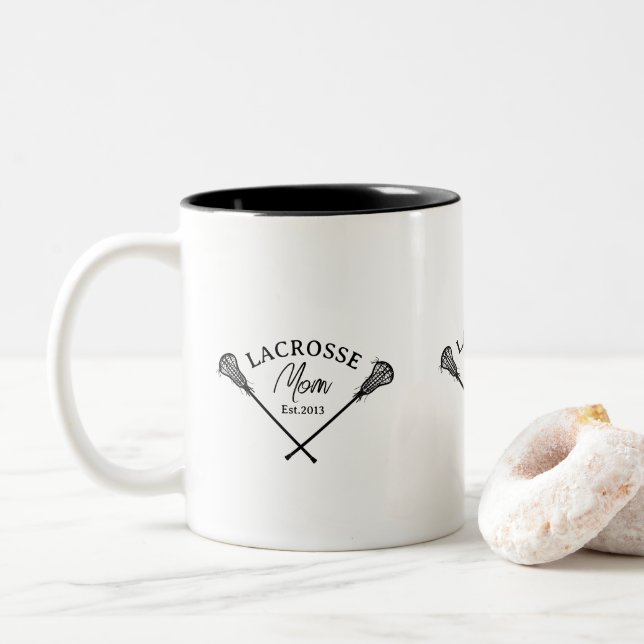 Lacrosse Mom Est Two-Tone Coffee Mug (With Donut)