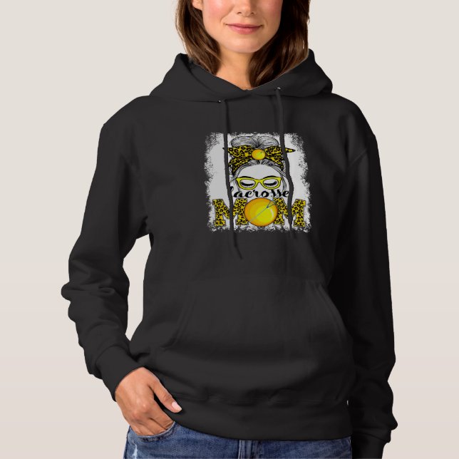 Lacrosse Mom Mother's Day Game Day Messy Bun Leopa Hoodie (Front)