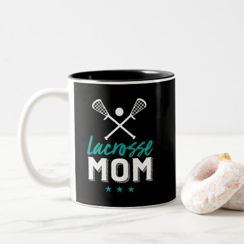Lacrosse Mom Proud Mother of Sports Player Kid Two_Tone Coffee Mug