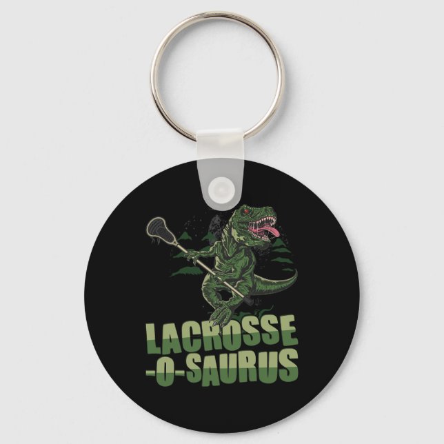 Lacrosse-o-saurus - Funny Lacrosse Player Lax Love Keychain (Front)