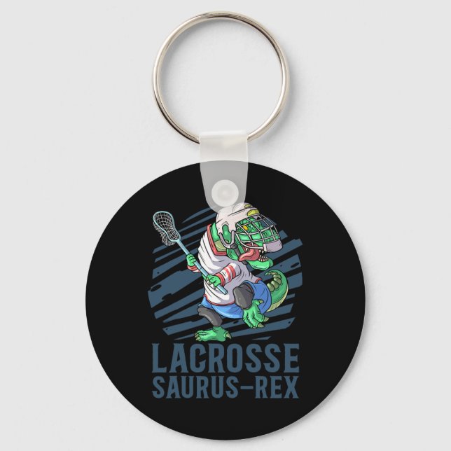 Lacrosse-o-saurus T Rex Dinosaur With Lacrosse Sti Keychain (Front)