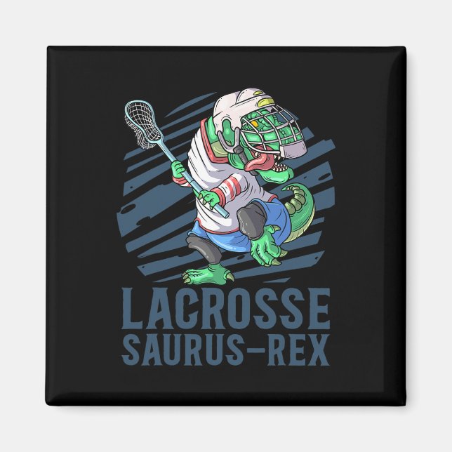 Lacrosse-o-saurus T Rex Dinosaur With Lacrosse Sti Magnet (Front)