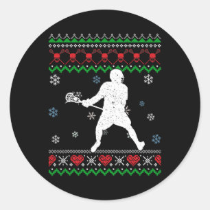 Lacrosse Pajama Ugly Christmas Gift Sport Lovers K Classic Round Sticker