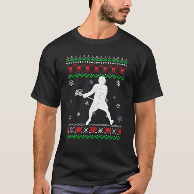 Lacrosse Pajama Ugly Christmas  Sport Lovers Kids  T-Shirt (Front)