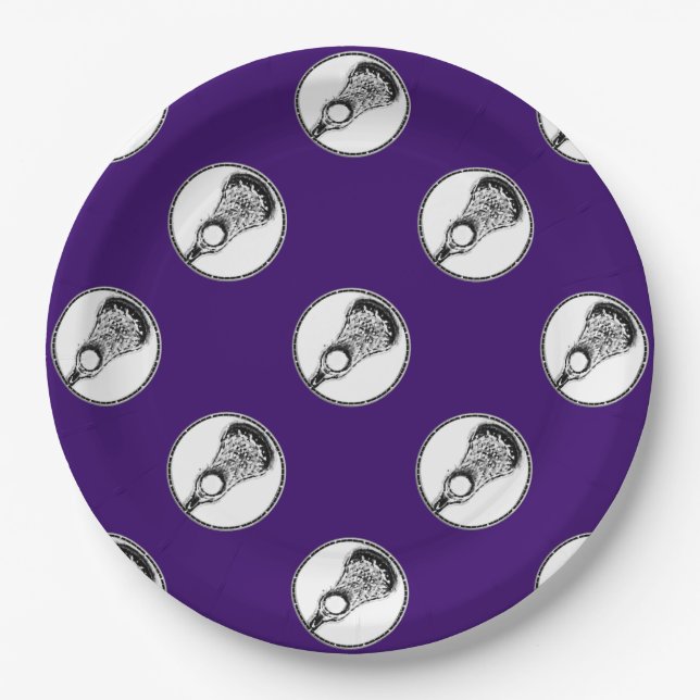 Lacrosse Party Purple Paper Plates (Front)