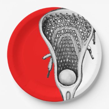 Lacrosse Party Red Paper Plates by lacrosseshop at Zazzle