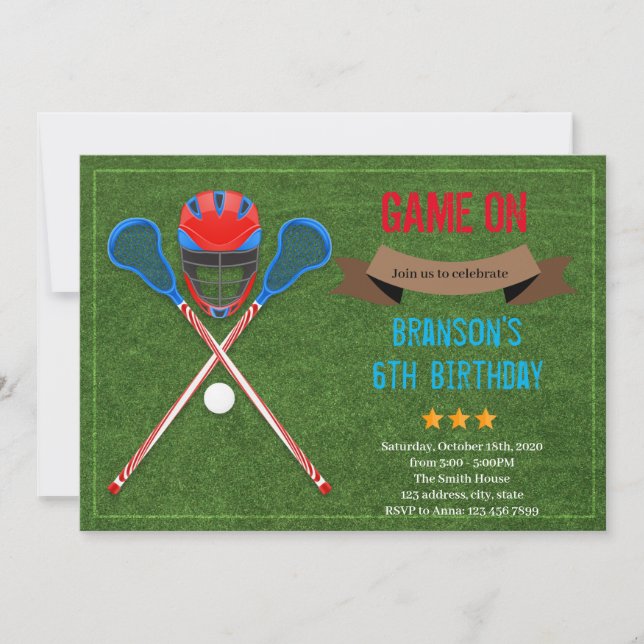 Lacrosse party theme invitation (Front)