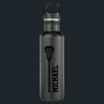 Lacrosse Personalized Name Black Stainless Steel Water Bottle<br><div class="desc">Personalized all black-on-black blackout style custom lacrosse water bottle with a simple lacrosse stick monogram and custom name or text in a retro sports monogram font. Great gift for men, women, or youth lacrosse player with a sleek and subtle classic sporty look and modern and minimal design on a useful...</div>