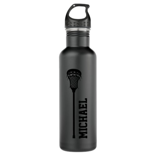 Lacrosse Personalized Name Black Stainless Steel Water Bottle
