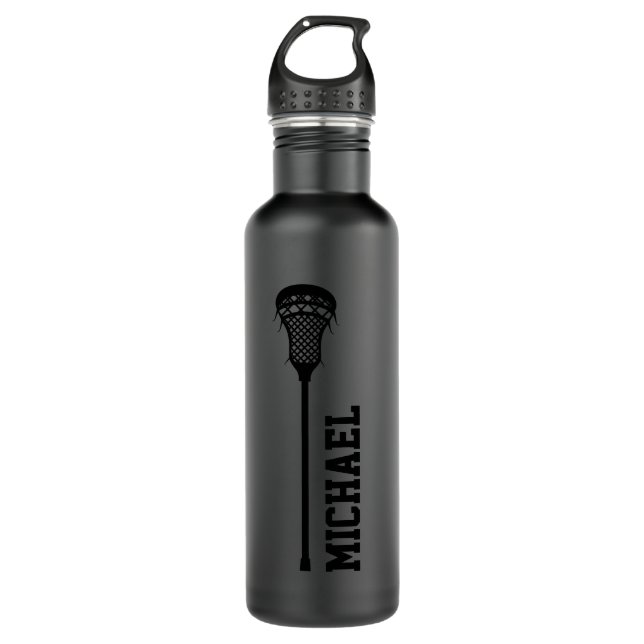 Lacrosse Personalized Name Black Stainless Steel Water Bottle (Front)
