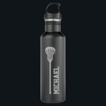Lacrosse Personalized Name Gray Stainless Steel Water Bottle<br><div class="desc">Personalized all black and gray custom name lacrosse water bottle with a simple lacrosse stick fmonogram and custom name or text in a retro sports monogram font. Great gift for men, women, or youth lacrosse player with a sleek and subtle classic sporty look and modern and minimal design on a...</div>