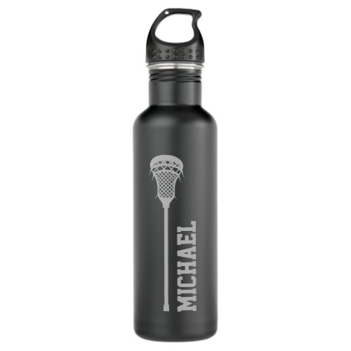 Lacrosse Personalized Name Gray Stainless Steel Water Bottle