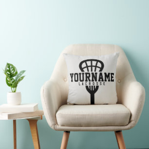 Lacrosse Player ADD NAME School Team Pro Stick Throw Pillow