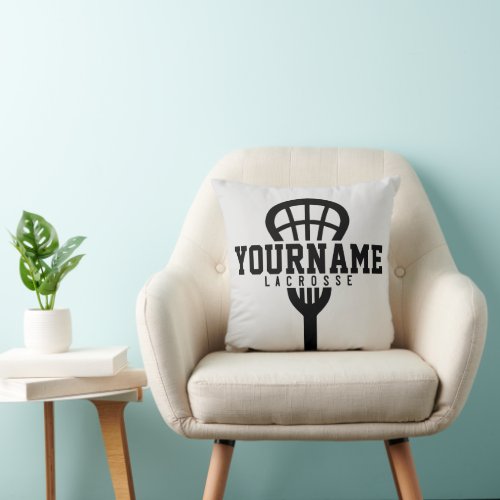 Lacrosse Player ADD NAME School Team Pro Stick Throw Pillow