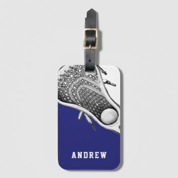 Lacrosse Player Blue Luggage Tag by lacrosseshop at Zazzle