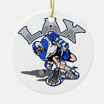 Lacrosse Player Blue Uniform Ceramic Ornament by MegaSportsFan at Zazzle