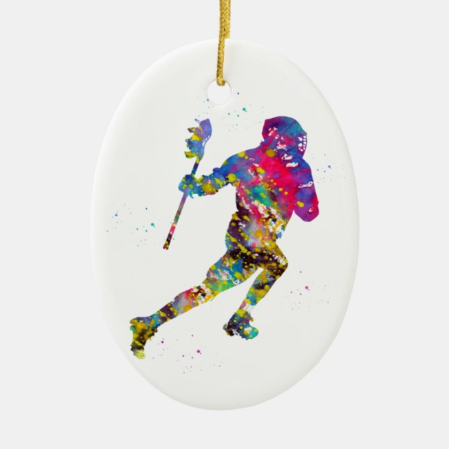Lacrosse player ceramic ornament (Front)