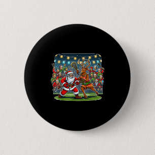 Lacrosse Player Christmas Santa Reindeer Playing L Button