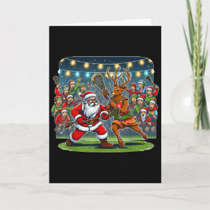 Lacrosse Player Christmas Santa Reindeer Playing L Card