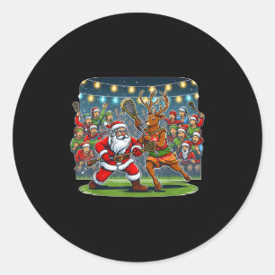 Lacrosse Player Christmas Santa Reindeer Playing L Classic Round Sticker