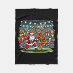 Lacrosse Player Christmas Santa Reindeer Playing L Fleece Blanket