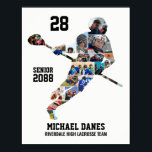 Lacrosse Player Custom Sports Photo Collage Poster<br><div class="desc">Personalized lacrosse photo collage for lacrosse player. This customizable photo gift is perfect for senior night, graduation or birthday gift for your athlete son. It's a great way to display precious moments and memories from their game play. The poster features a collage of photos, and it can be customized with...</div>