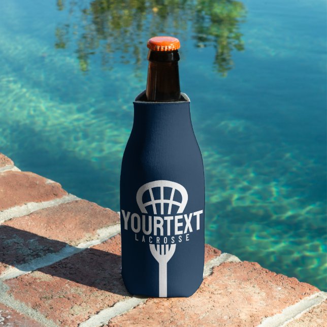 Lacrosse Player CUSTOM TEXT Team Mesh Sport Stick  Bottle Cooler (In Situ Pool)