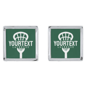 Lacrosse Player CUSTOM TEXT Team Mesh Sport Stick Cufflinks
