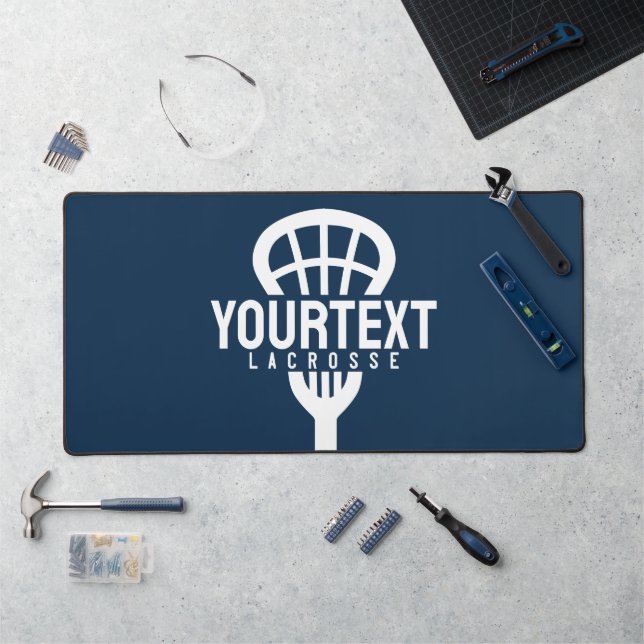 Lacrosse Player CUSTOM TEXT Team Mesh Sport Stick  Desk Mat (Workstation)