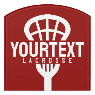 Lacrosse Player CUSTOM TEXT Team Mesh Sport Stick Door Sign
