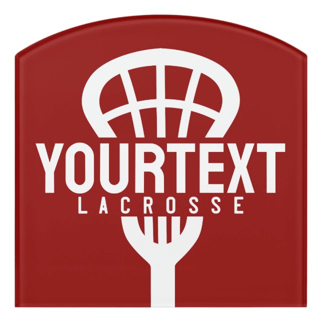 Lacrosse Player CUSTOM TEXT Team Mesh Sport Stick  Door Sign (Contour Front)