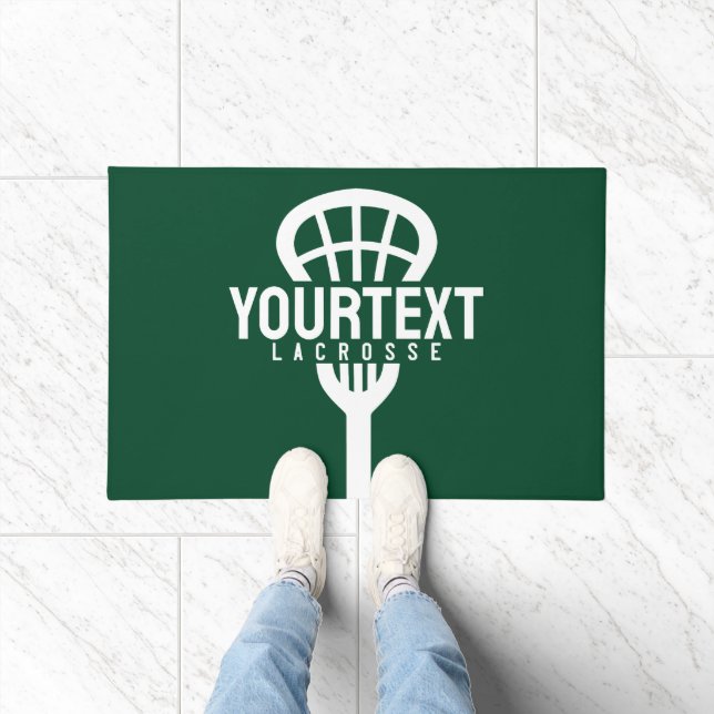 Lacrosse Player CUSTOM TEXT Team Mesh Sport Stick  Doormat (Indoor)